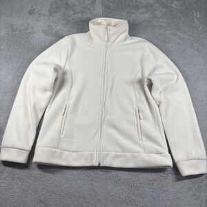 Merona Women's Fleece Jacket Solid Full Zip Front Mock Neck Cream Size XL